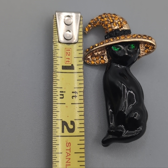 NWOT Halloween Black Cat Brooch With Bejeweled Skull Stud Earrings - Picture 9 of 12